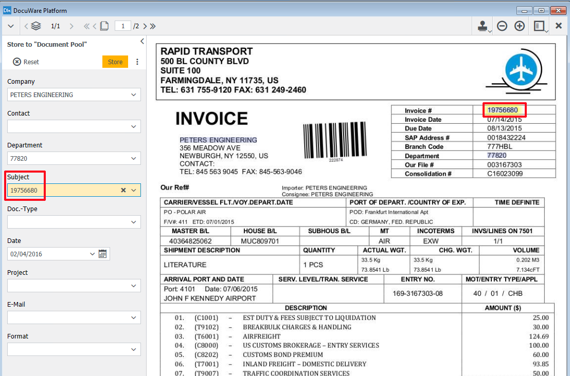 Funzione One Click Indexing di DocuWare