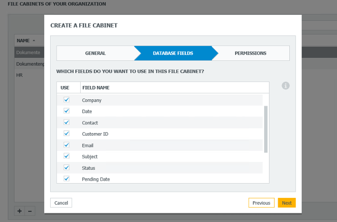 Archivi pre-definiti in DocuWare menu