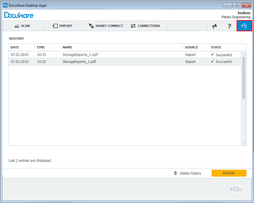 DocuWare Instant Import Status Elenco