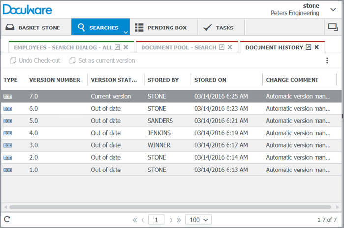 versione del documento lista