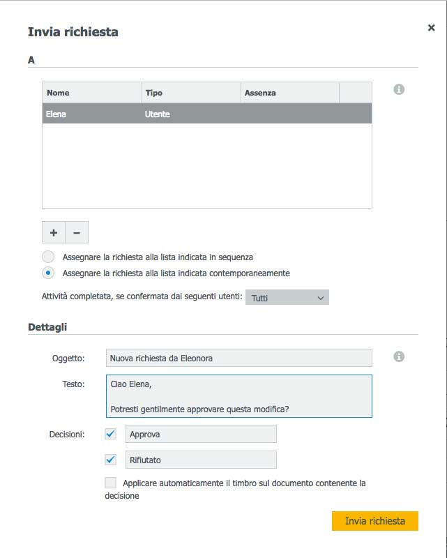 Richieste di DocuWare finestra