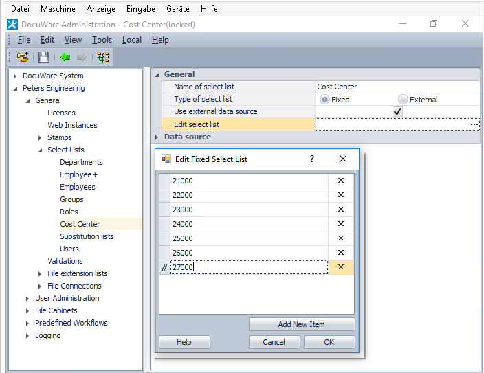 Lista di selezione di un timbro