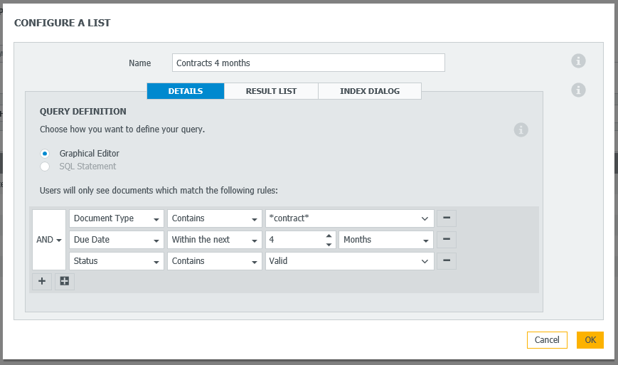 Avvisi di DocuWare configurazione liste