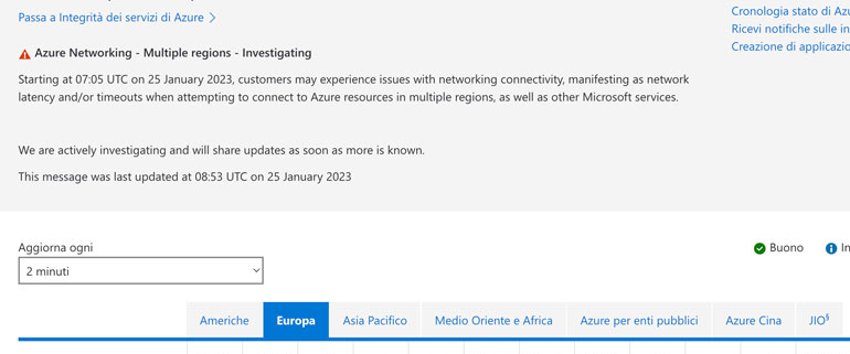 microsoft azure down